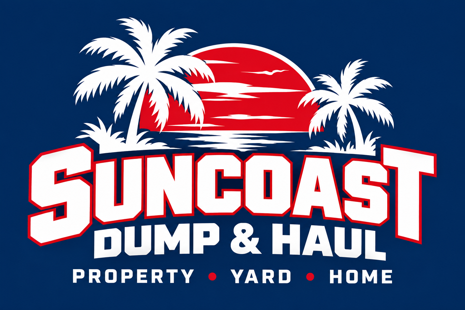 Suncoast Dump & Haul red, white and blue palm tree branding